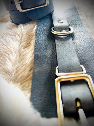 Bad Ass Bettie Casual Kink Cuffs. Set of 2. Blue cuff with blue strap