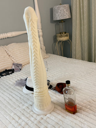 Regular long cream cable knit tall socks