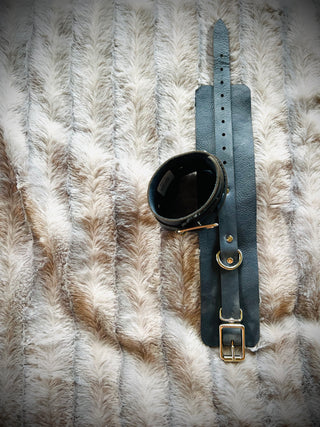 Bad Ass Bettie Casual Kink Cuffs. Set of 2. Blue cuff with blue strap